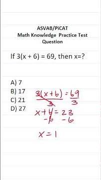 Solving Equations: ASVAB/PiCAT Math Knowledge Practice Test Question #acetheasvab with #grammarhero