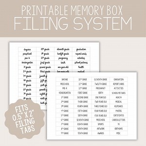 Printable Memory Box Filing System L Keepsake Box L Milestone Tote Labels L Kids DIY Tote Labels L File Tabs for School Box L 52 Tabs - Etsy