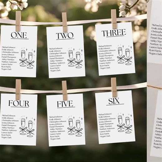 Wedding Table Number Template: Champagne Glass Design, Editable Guest List (editable Canva Printable Download) - Etsy