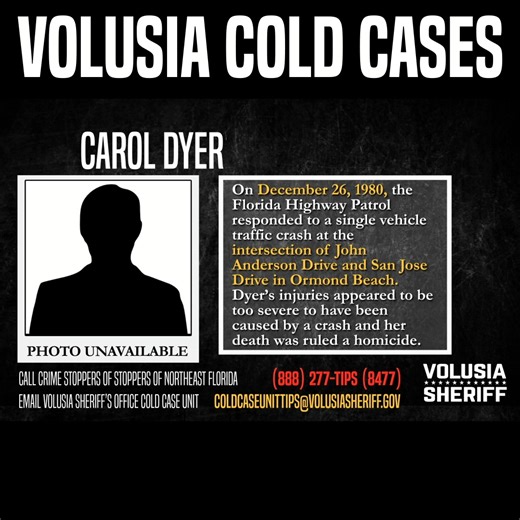 Volusia Sheriff's Office continues to seek information and leads in our unresolved cases. Please reach out to us 386-254-1537 if you have any information about these cases. With your help, we can provide closure to the families impacted by these crimes. 📞 (386) 254-1537 📞 (888) 277- TIPS (8477) 📨 coldcaseunittips@volusiasheriff.gov | Volusia Sheriff's Office