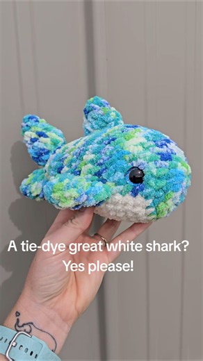 A tie-dye great white shark? Yes please! #crochet #amigurumi #handmade #plushies #greatwhiteshark