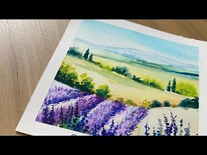 Tuscan Watercolor Landscape Painting with Lavender Field 💜 Capturing the Essence of Tuscany