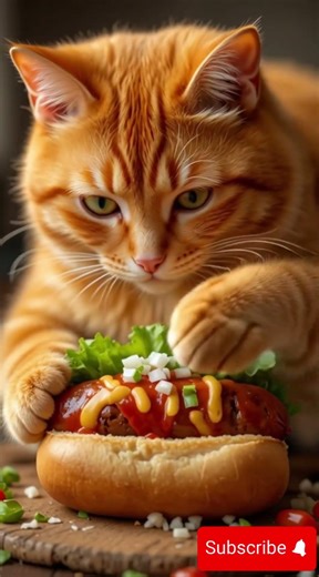 “Fat Orange Cat Chef Makes Delicious Hotdog''