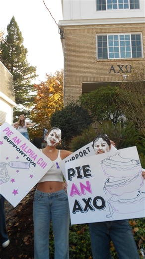 ALPHA CHI OMEGA on Instagram: "Pie an Alpha Chi 2025 💜 Huge thank you to everyone who came out to Pie an Alpha Chi yesterday! We’re so proud to share that together we raised over $1,300 for domestic violence awareness! Your generosity and laughter made this event one to remember 🥧 #uoalphachi #uoaxo #dva"