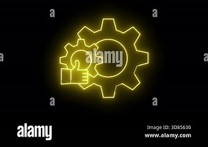 Yellow outline hand giving thumbs up meshed gears on black background