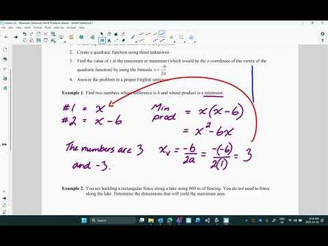 Lesson 2.6: Maximum, Minimum Word Problems (Video Lesson, Part 1)