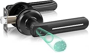 GeekTale Fingerprint Door Lock, Biometric Door Lock Keyless Entry Door Locks with Handle, Smart Door Handle Fingerprint Door Knob for Bedroom,Office,Apartments,Hotels