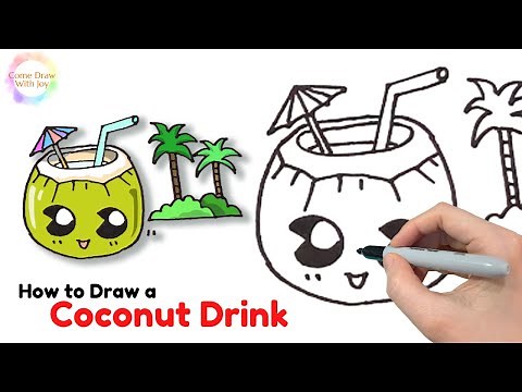 How to Draw a Coconut Drink - How to Draw a Cartoon Coconut Step by Step! 🥥🧉