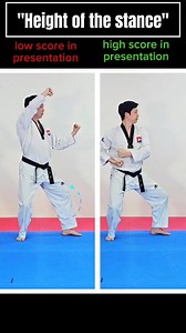 The importance of height of the stance. In sports poomsae, A lower stance can receive a higher presentation score than a higher stance. In particular, athletes with a lower stance have an advantage in Poomsae that includes the back stance. #poomsae #taekwondo #worldtaekwondo #onlinepoomsae #onlinetaekwondo | Hanhim Taekwondo poomsae