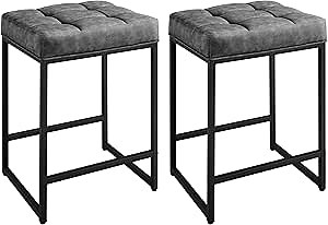 Yaheetech Bar Stools Set of 2, 24 Inch Counter Height Bar Stools Set, Backless Kitchen Island Stools, Faux Leather Stools for Kitchen Counter, Grey