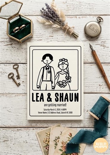 Hand Drawn Wedding Invitation Template, Minimalist Couple Doodle Invite (digital Download) - Etsy