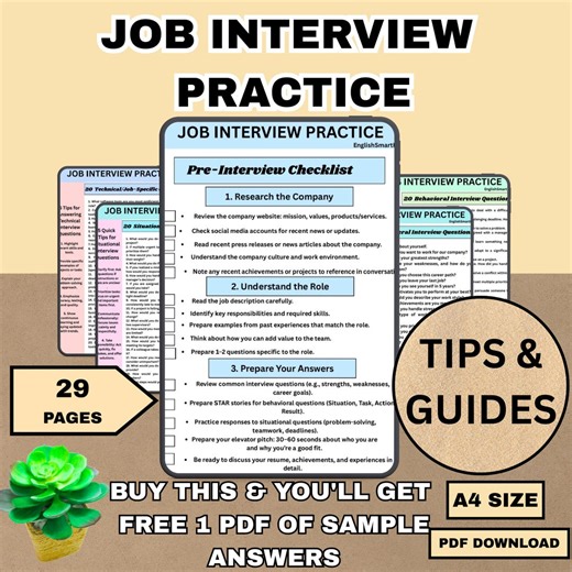 Job Interview Practice Guide | Questions, Checklists, & Tips for Professionals and Adults (PDF Download) - Etsy
