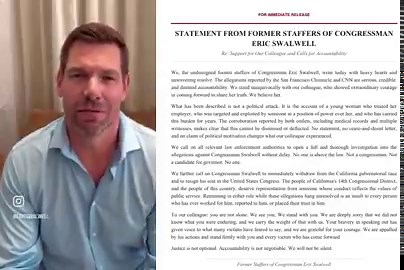 🚨 HUGE news! More than 50 former staffers of Eric Swalwell have just released a statement calling for him to RESIGN... and that's not all.They're also calling the r*pe allegations against him "credible". It took years... but people are FINALLY speaking up.The dude will hopefully be resigning from Congress and then ending up in prison. REPOST and make sure everyone sees the letter!#thinblueline #lawenforcement