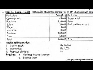 financial statement (multi step)|| Class 12 Account || NEB old is gold 13/2079//set O Q NO 20