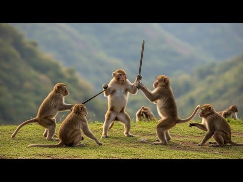 Monkeys Forcing Rivals Back Across the Valley After Hours of Intense Fighting