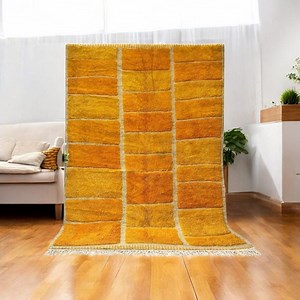 Handmade Mustard Moroccan Wool Rug: Berber Brick Pattern, High Pile - Etsy Canada