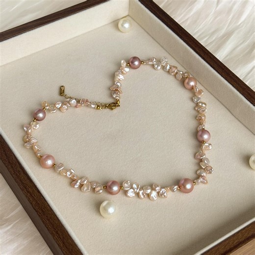 Pink Pearl Necklace – Handmade Baroque Beaded Romantic Necklace - Etsy