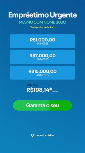 Não deixe que a falta de crédito adie seus planos. Seja para reformar a casa, investir no seu negócio ou organizar as finanças, encontrar um empréstimo não precisa ser um problema. Nós conectamos você a propostas de crédito personalizadas, mesmo com score baixo. Dê o primeiro passo para realizar seu objetivo! Clique em Saiba Mais. | Mapa do Crédito
