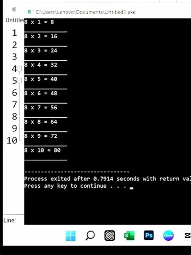 Multiplication Table of 8 in C++| Simple For Loop Example