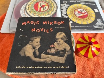 RED RAVEN Magic Mirror Movie Carousel Tin Toy Original Box + 25+ Records Player | eBay