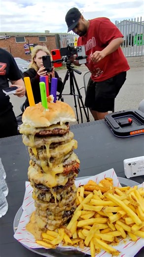 9.1K views · 1.2K reactions | The biggest burger stack I’ve burger ever attempted!! #chepstow #foodie #foodasmr #burgerstack #eatingchallenge | JJ Da Lion | Facebook