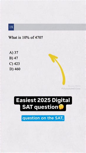 Future Admit | Digital SAT Test Prep on Instagram: "Easiest 2025 Digital SAT question樂 Comment or DM “1600” for 10 proven SAT strategies to maximize your score 離 #satprep #digitalsat #digitalsathacks#satmath #satreading #sattestprep #highschoolparents #psatprep #psat #collegeadmissions"