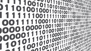 Cyber crime lines of binary code on white background depict dangerous world of cyber security, artificial intelligence, and cyber attacks in digital communication era