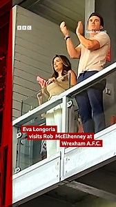Hollywood star Eva Longoria is the latest famous face to be spotted at Wrexham's Racecourse ground Since celebrity duo Ryan Redynolds and Rob McElhenney took over the club in 2021, a string of A-listers have made the trip to north Wales On Saturday, Desperate Housewives actress Longoria joined the pair to witness their team win their first match since returning to League One Read more: https://bbc.in/4chopt6 | BBC Wales News