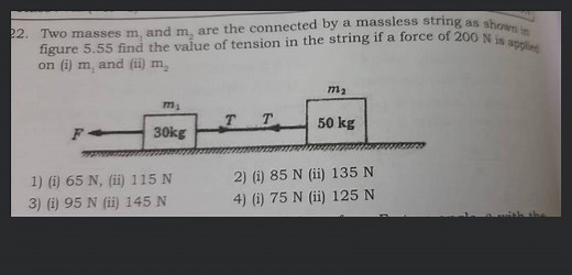 Two masses m_{1} and m_{2} are the connected by a massless stri... | Filo