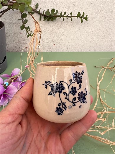 Handmade Ceramic Tea Cup – Blue Floral Design, Vintage Pottery - Etsy
