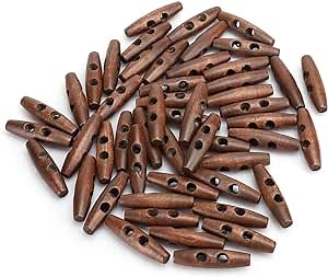 Wood Toggle Buttons, 50Pcs Horn Style Sewing Buttons for DIY Clothing Crafts, 2 Holes Wood Buttons for Coats Jackets Sweaters, for Men Women Kids Handmade Projects