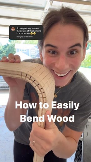 Here are the steps to bend wood👇🏻1. You can use any saw with a depth adjustment. A table saw, miter saw or circular saw. Set the blade so you only leave a small amount of wood left when cutting. Example: I cut 3/4” plywood and set my saw to 5/8”. 2. If you’re like me and hate math using trial and error is better (and way more fun) to figure out the exact spacing you want the grooves to be. The further apart the grooves (kerfs) the larger the arch is. Example: For the nightstand I just finished