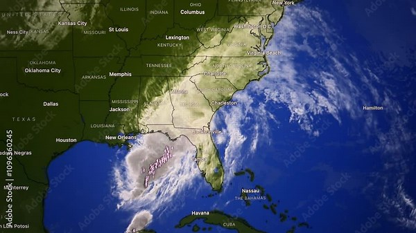 Map of Storm Cloud Movement on the East Coast of the United States, Loop Video