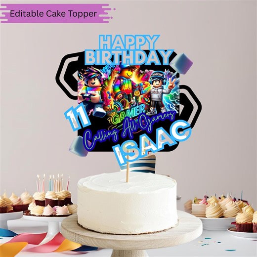 Roblox Birthday Cake Topper | Editable Gamer Party Decor (digital Download) - Etsy