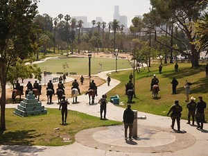 Humvees, Mounted ICE Officers And Soldiers Descend On LA's 'Ellis Island,' Face Protesters And Mayor