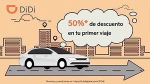 En DiDi te tenemos un regalito 🎁🧡 ¡Registrate AHORA y disfruta 50% de descuento en tu primer viaje! 😍 Verifica fechas, términos y condiciones en https://d.didiglobal.com/3FDr8 | DiDi