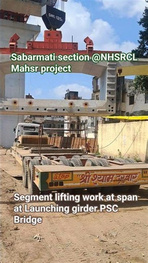 Segment Lifting work at span for Launching Girder psc bridge #civilengineering #construction