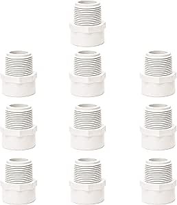 10 PACK 1/2 Inch PVC Male Thread Adapter Adaptador Macho Fittings (Socket x Male Pipe Thread) Coupling Schedule 40 White (0.5 Inch)