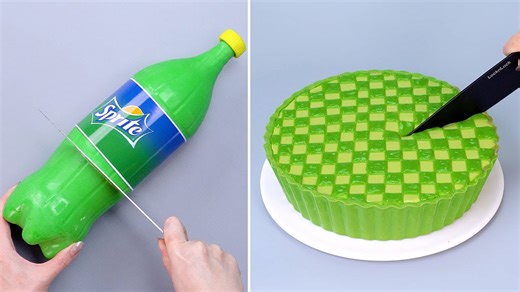 Green soda bottle cake and jelly pattern tart