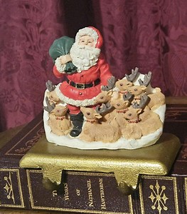 Vintage Santa & Reindeer Stocking Holder Double Hook Heavy Resin Figure on Cast Iron Base - Etsy