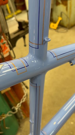 A couple people wanted to see a video on how I do the box lining and I was hesitant to share this. Years ago I tried and tried to get straight lines with the striping brush or Beugler and I just couldn’t do it (to repeat a previous post, I’m a bike builder first and then reluctantly a painter). I needed some kind of guide for the long straight sections, nothing much. Turns out the edge of the blue fine line tape was enough to catch the tip of the Fluid Writer tool. I still liked the look of the 