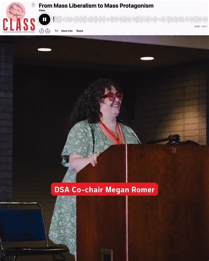 Listen to DSA Co-chair @meganemilyromer on Class: the DSA National Political Education Committee (NPEC) Podcast! On this episode, “From Mass Liberalism to Mass Protagonism,” Michaela speaks to Megan about her political journey from early-00s girlboss feminism to Marta Harnecker’s mass-protagonist vision of a socialist future, and how collective political education was crucial to her transformation. Listen to the episode — link in profile 🌹 | Democratic Socialists of America
