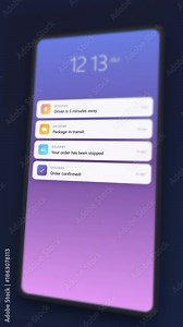 E-commerce Delivery Tracking Notifications on Smartphone with Order Shipped, Transit, and Package Status Updates Push Alert Popup