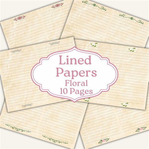Elegant Lined Journal Pages Floral, Junk Journal, Rosewood Manor Prints, Printable, Digital Download - Etsy