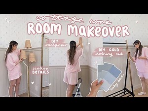COTTAGECORE Room Makeover!🌷DIY floral wallpaper, gold paint & thrift finds