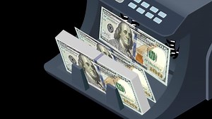 Download Money counting machine with bundle of hundred dollar notes alpha channel for free