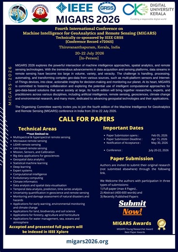 MIGARS 2026: AI, GeoAnalytics, Remote Sensing Conference in Trivandrum, India | Dr. Hitendra Sarma Thogarcheti posted on the topic | LinkedIn