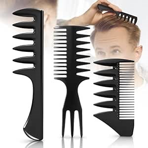 3Pcs Hair Styling Combs Set for Men, Black Barber Wide Tooth Texture Comb for Quiff, Pompadour, Slick Back, Fauxhawk, Undercut