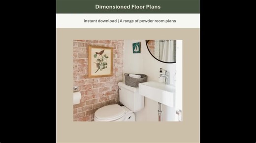 Architect Designed Powder Rooms Floor Plans | Dimensioned Architect Blueprints PDF | House Plans for Sale | Modern Powder Room Design - Etsy