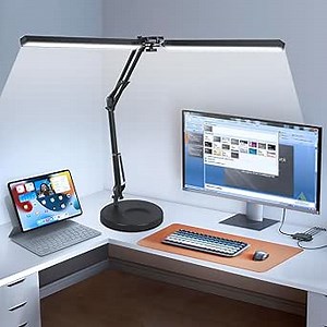 2-in-1 LED Desk Lamp, 24W Brightestwith Table Lamp with Clamp, Desk Light with Flexible Swing Arm,3 Color Modes Stepless Dimmable Double Head Architect Desk Lamps for Home Office Workbench Reading